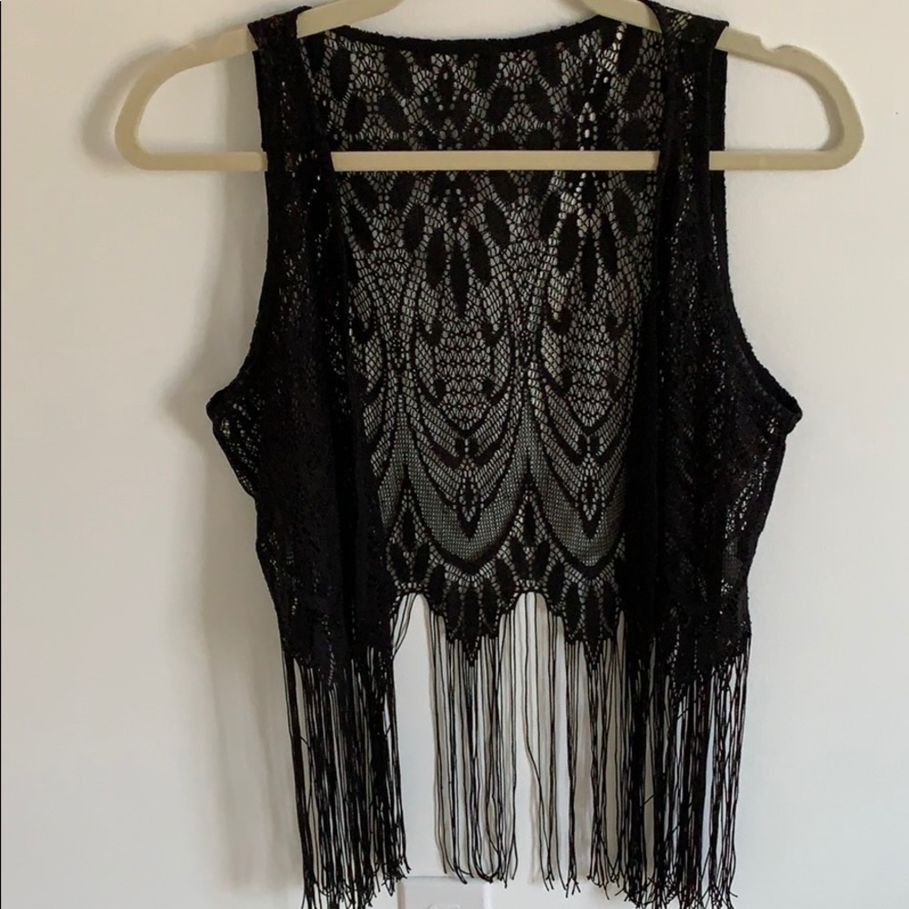 Black lace fringe vest